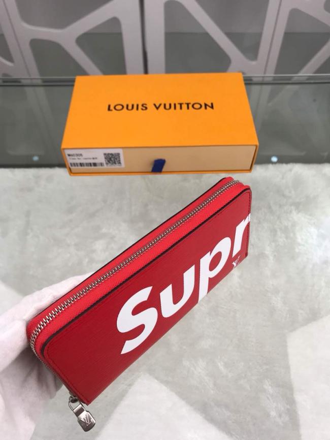 LV x Supreme M60305水波纹小号单拉钱包，顶级牛皮材质，耐用且充满活力