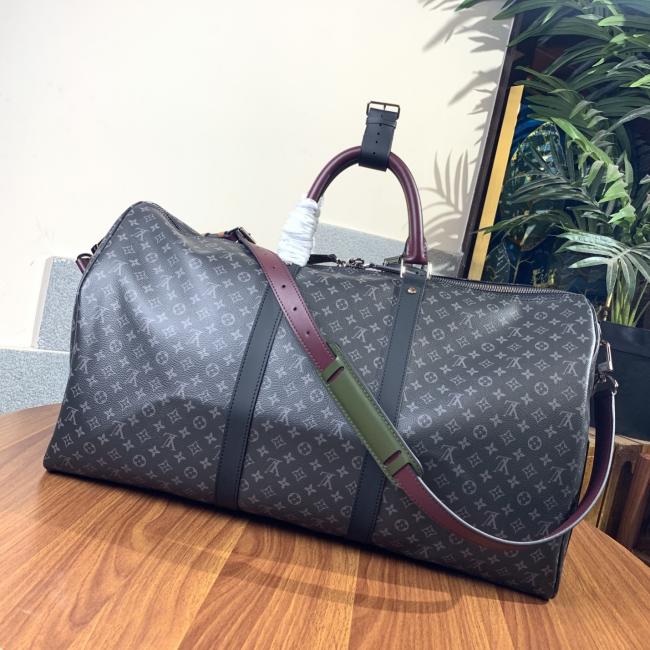 LV M86855 KEEPALL 旅行袋 黑花印花丝印男士款式