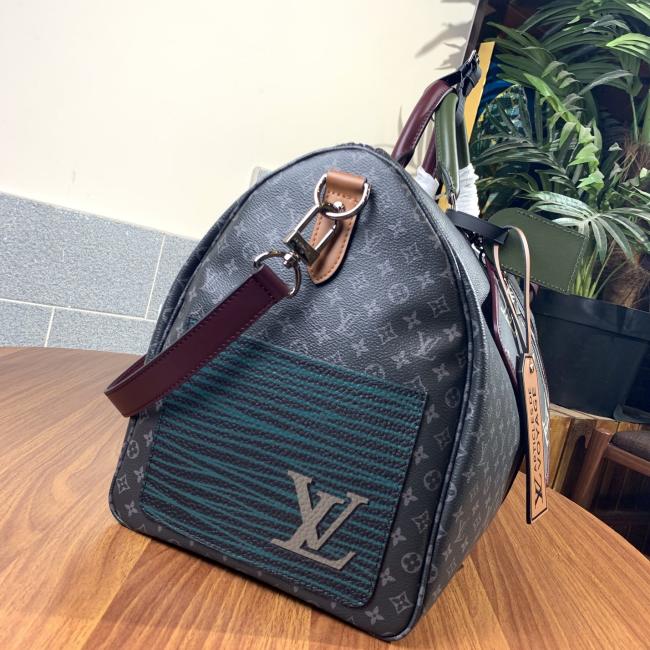 LV M86855 KEEPALL 旅行袋 黑花印花丝印男士款式