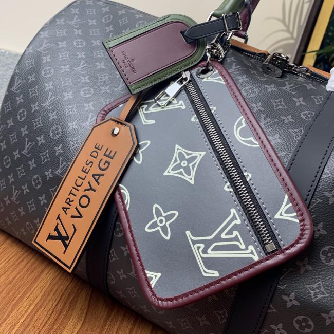 LV M86855 KEEPALL 旅行袋 黑花印花丝印男士款式