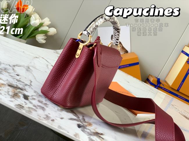 LV Capucines 迷你手袋 M55921 枣红原厂荔枝纹牛皮