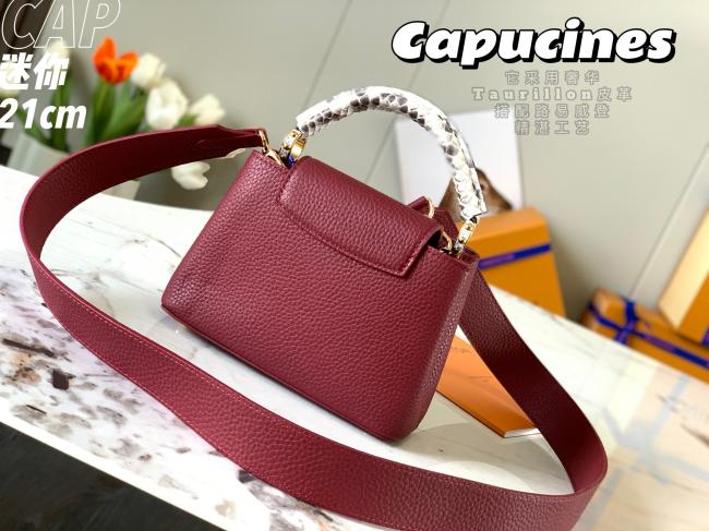 LV Capucines 迷你手袋 M55921 枣红原厂荔枝纹牛皮