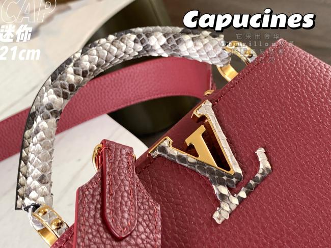 LV Capucines 迷你手袋 M55921 枣红原厂荔枝纹牛皮