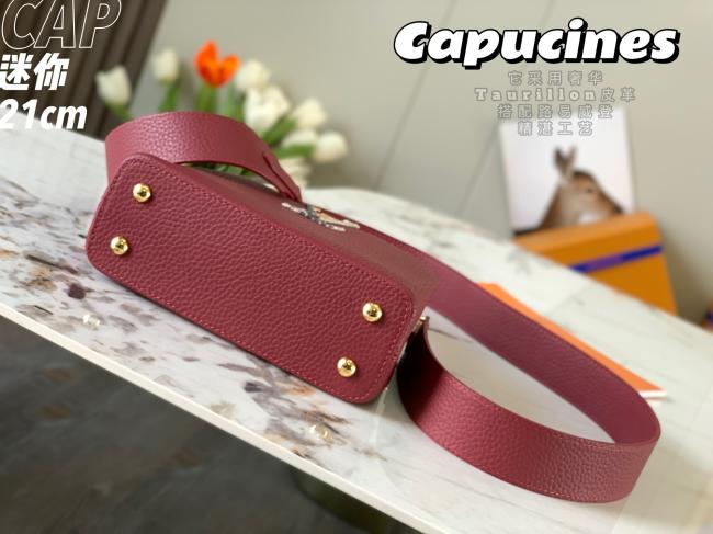 LV Capucines 迷你手袋 M55921 枣红原厂荔枝纹牛皮