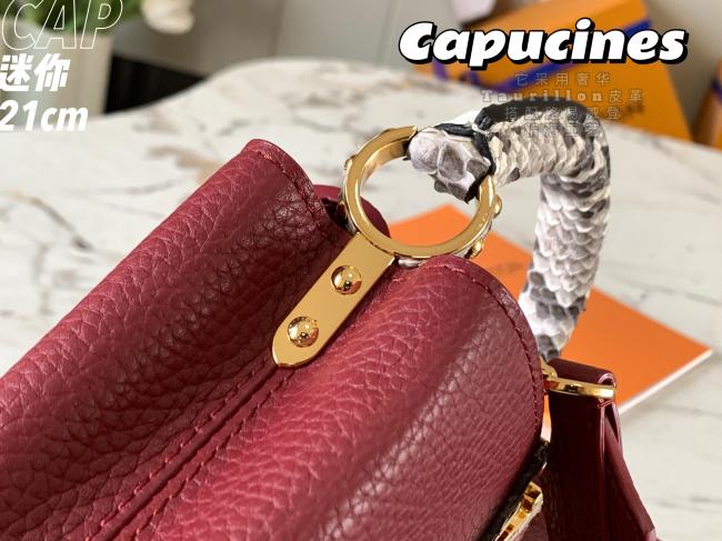 LV Capucines 迷你手袋 M55921 枣红原厂荔枝纹牛皮