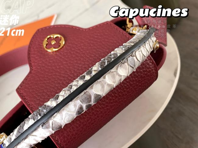 LV Capucines 迷你手袋 M55921 枣红原厂荔枝纹牛皮