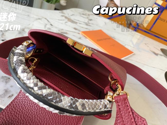 LV Capucines 迷你手袋 M55921 枣红原厂荔枝纹牛皮