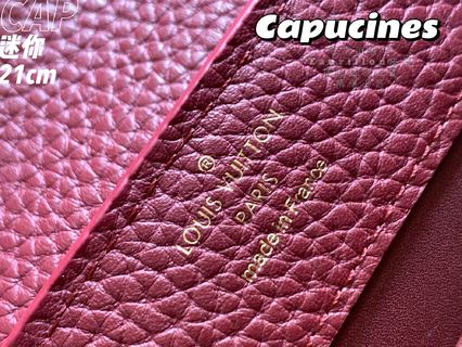 LV Capucines 迷你手袋 M55921 枣红原厂荔枝纹牛皮