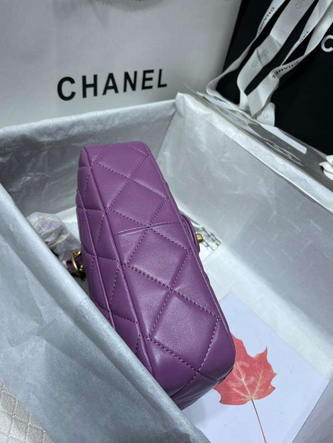 CHANEL 2022SS经典菱格口盖包中号链条手袋款式