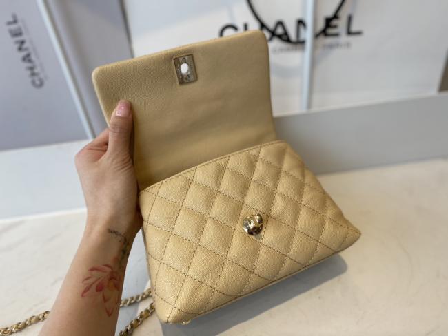 CHANEL AS2215小球纹14k淡金色经典款手提口盖包