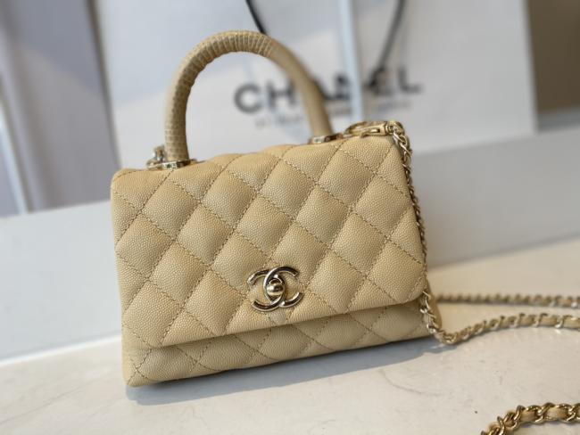 CHANEL AS2215小球纹14k淡金色经典款手提口盖包