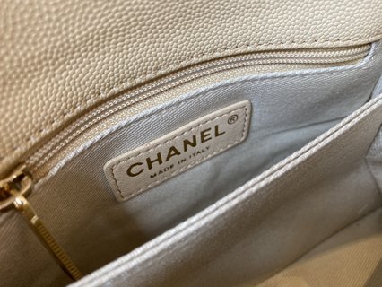 CHANEL AS2215小球纹14k淡金色经典款手提口盖包