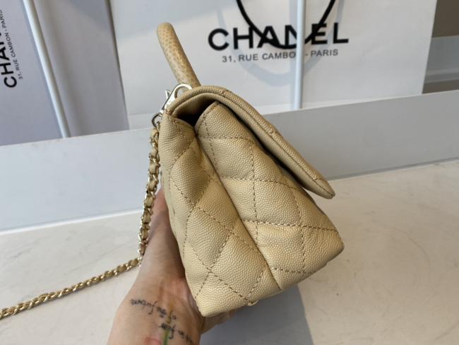 CHANEL AS2215小球纹14k淡金色经典款手提口盖包