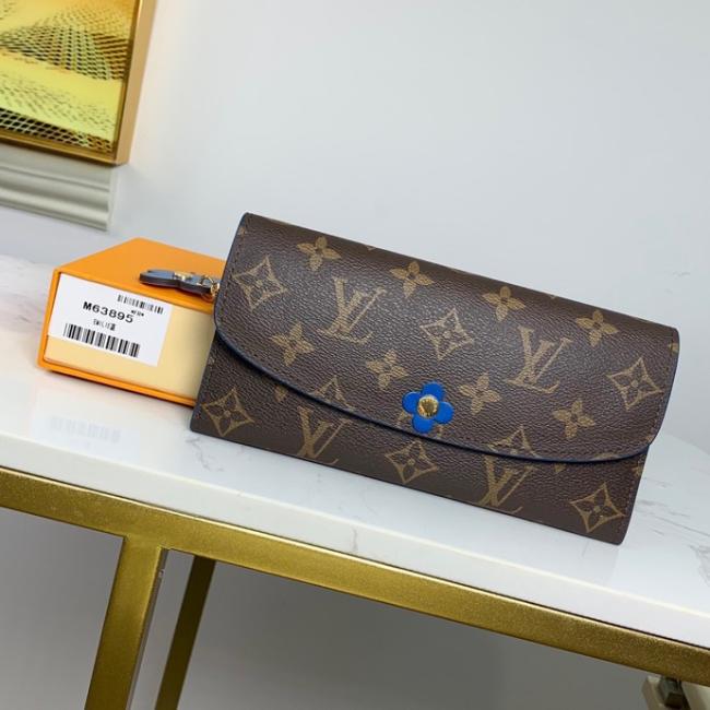 LV M63895 Monogram Blooming Flow Emilie 钱夹玫瑰芭蕾粉内衬