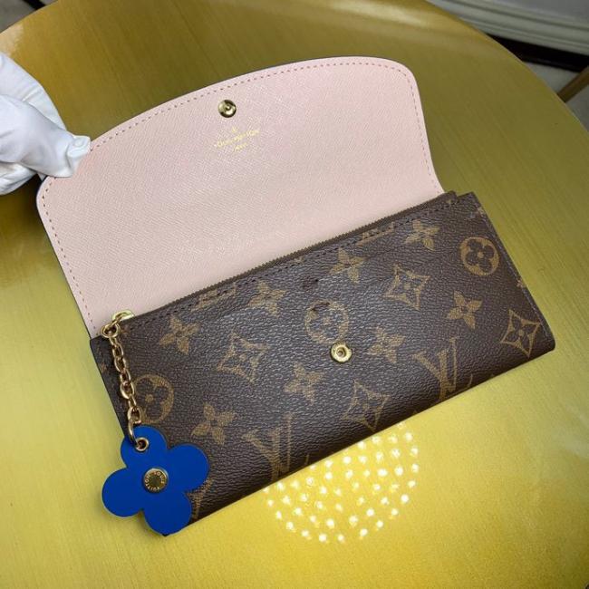 LV M63895 Monogram Blooming Flow Emilie 钱夹玫瑰芭蕾粉内衬