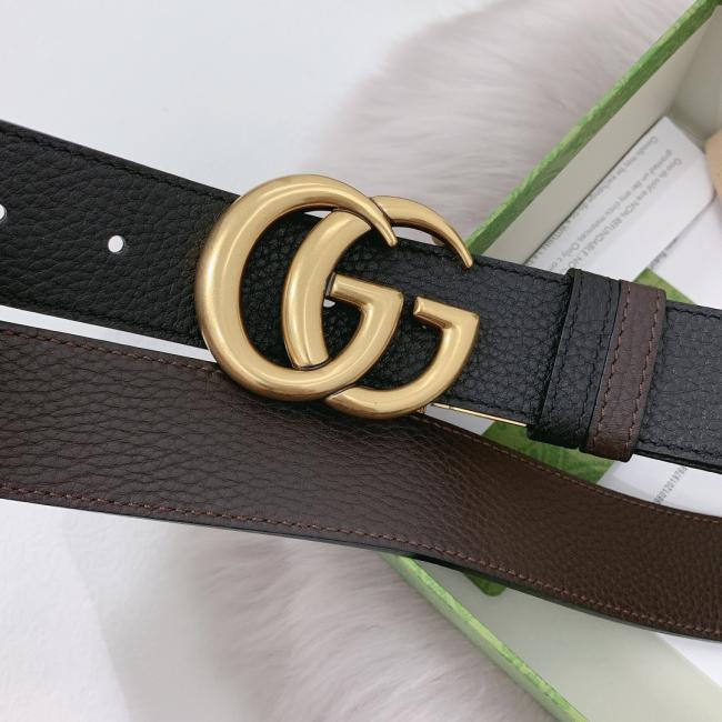 GUCCI 双面牛皮腰带 GG 经典双G搭扣款式