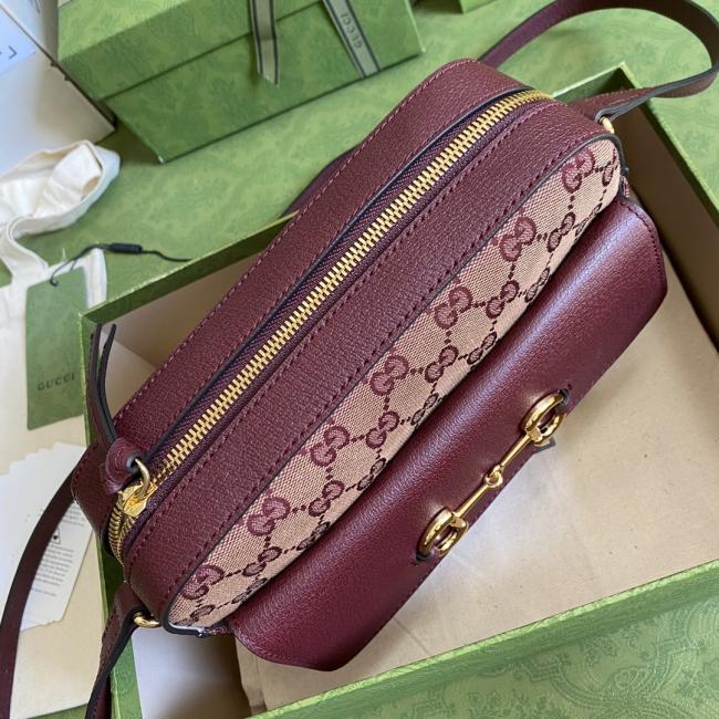 Gucci Ophidia 6454 中号手提包，复古设计酒红帆布款式