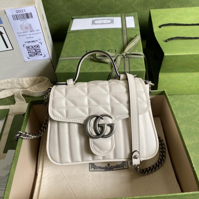 GG Marmont 5835白色全皮手袋，绿色包装，精巧设计