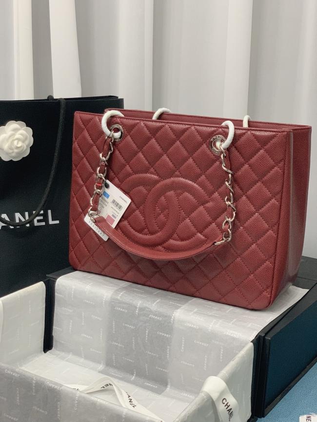 CHANEL 50995 牛皮球纹系列经典购物袋，金色古古银色配件