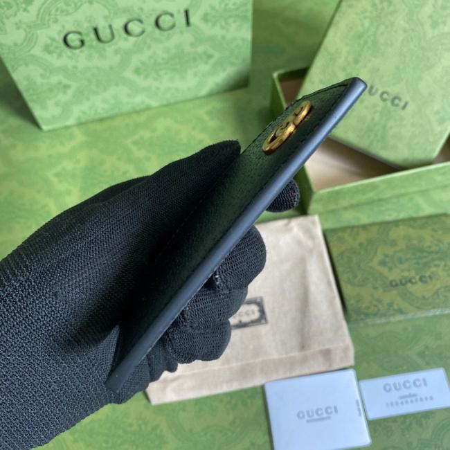 Gucci 6575经典GG图案黑色皮质卡包