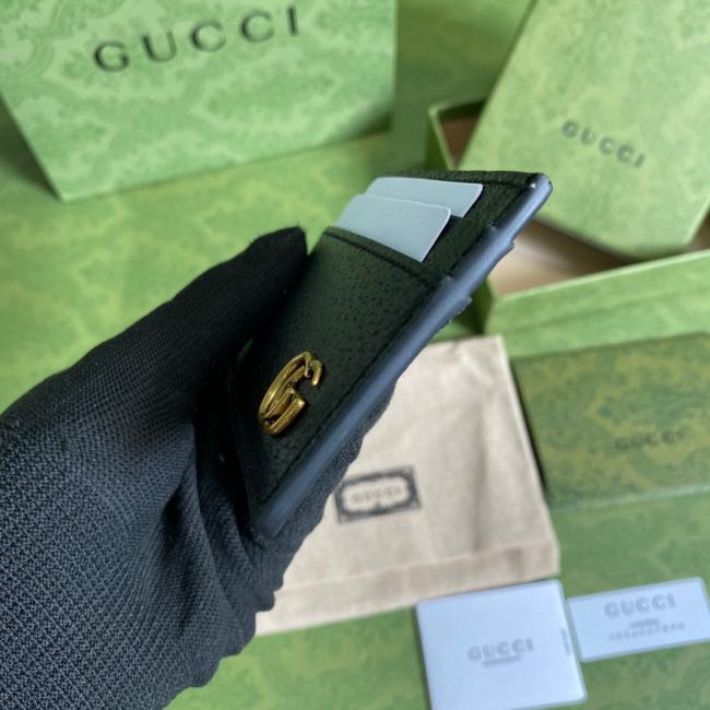 Gucci 6575经典GG图案黑色皮质卡包