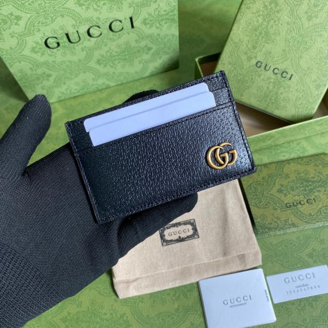 Gucci 6575经典GG图案黑色皮质卡包