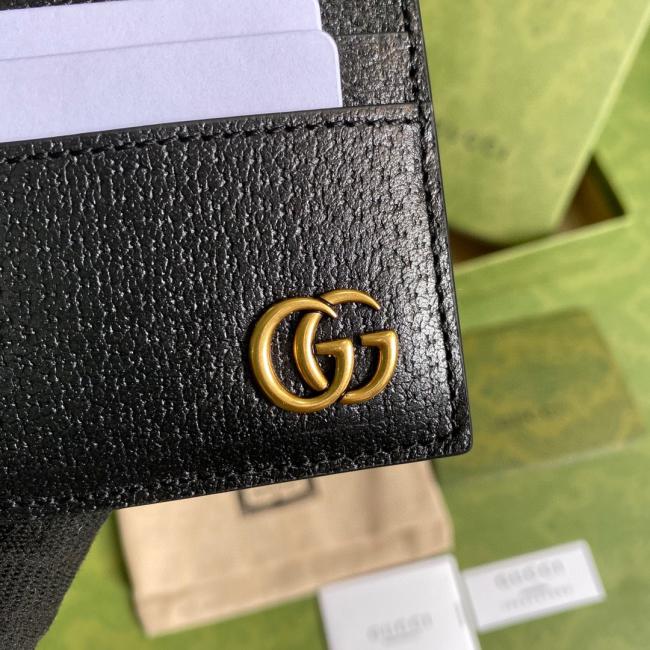 Gucci 6575经典GG图案黑色皮质卡包