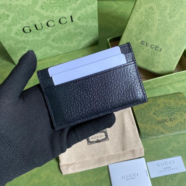 Gucci 6575经典GG图案黑色皮质卡包