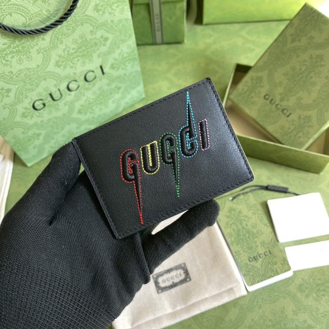 Gucci 609822 经典GG黑色全皮卡包原厂绿盒包装