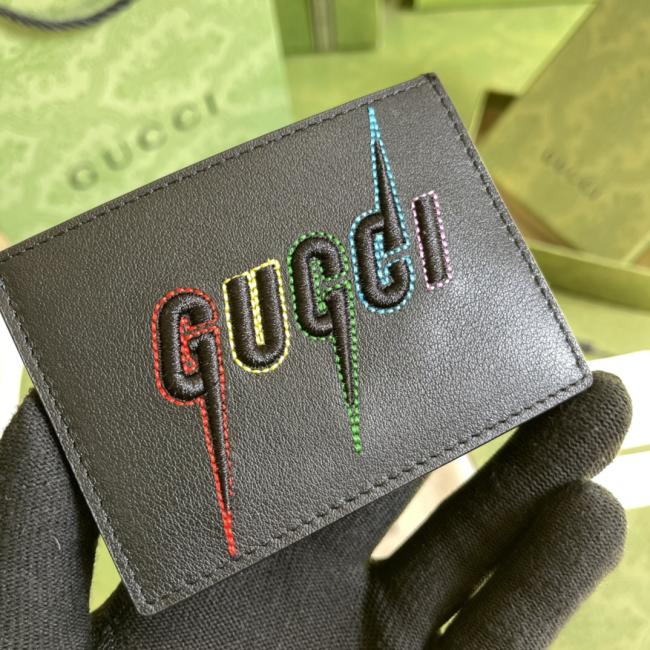 Gucci 609822 经典GG黑色全皮卡包原厂绿盒包装