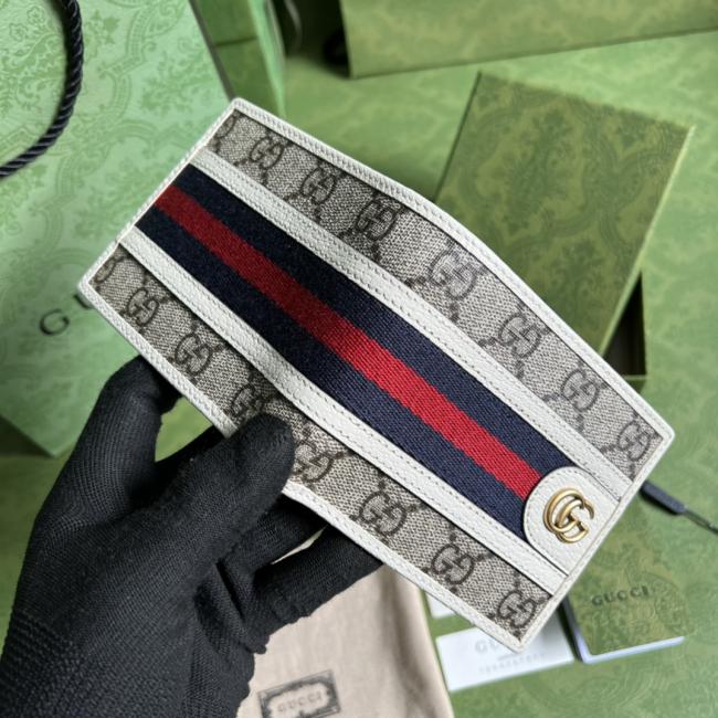 Gucci 597606经典GG图案白色钱夹绿盒包装