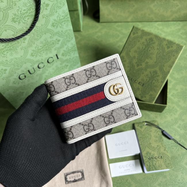 Gucci 597606经典GG图案白色钱夹绿盒包装