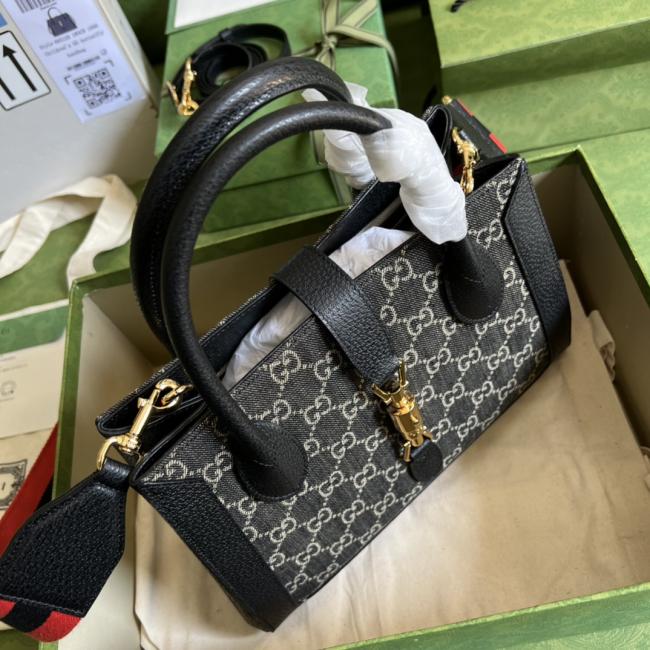 Gucci GG Jackie 1961系列黑色/丹尼牛仔长方形托特包685129