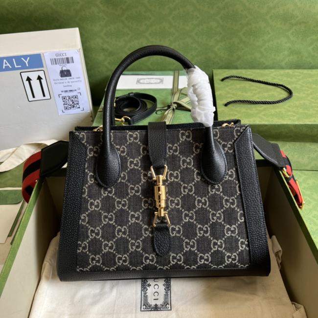 Gucci GG Jackie 1961系列黑色/丹尼牛仔长方形托特包685129