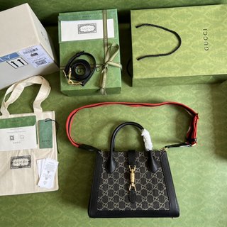 Gucci GG Jackie 1961系列黑色/丹尼牛仔长方形托特包685129