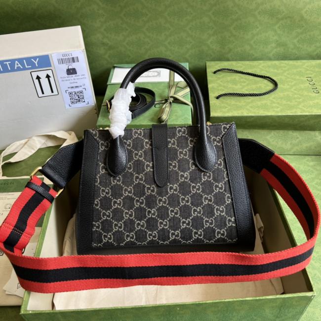 Gucci GG Jackie 1961系列黑色/丹尼牛仔长方形托特包685129