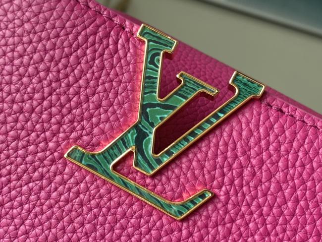 LV Capucines M48865 玫红拼绿贝母全粒面Taurillon皮革小号手袋