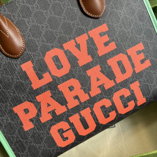 Gucci Love Parade G 9 GG Supreme 绿色皮革托特包