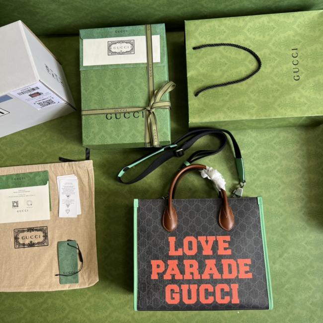 Gucci Love Parade G 9 GG Supreme 绿色皮革托特包