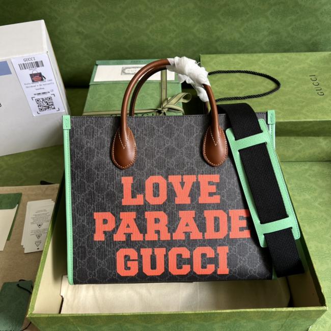 Gucci Love Parade G 9 GG Supreme 绿色皮革托特包