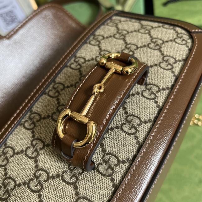 Gucci Horsebit 1955系列米色/乌木色GG Supreme肩背包7351款式