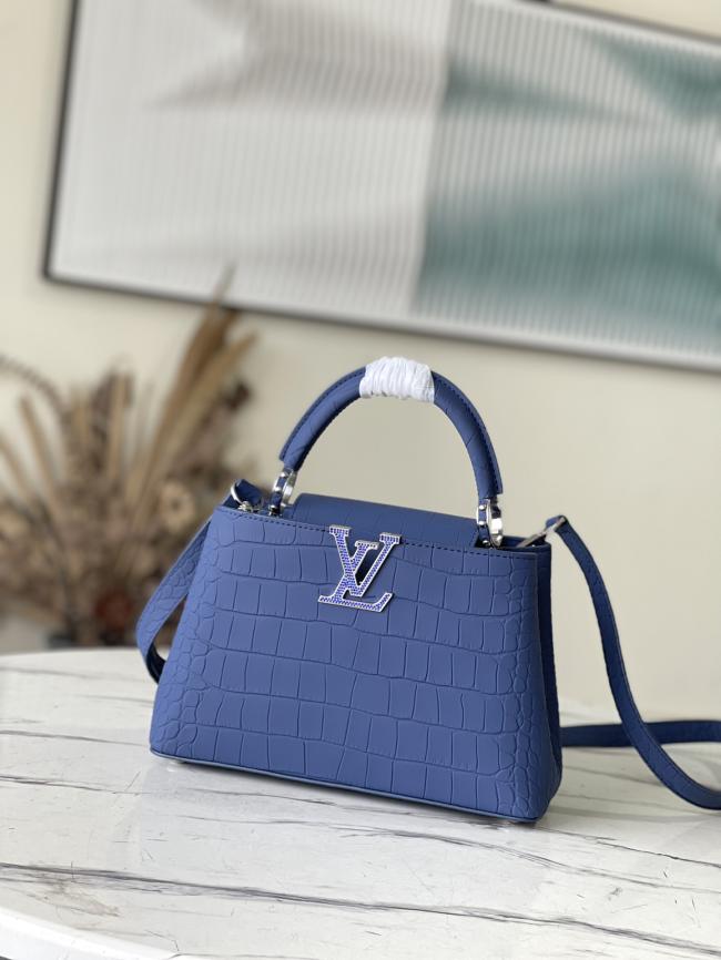 Louis Vuitton Capucines N93163/M48865 雾蓝鳄鱼纹拼蓝钻手袋