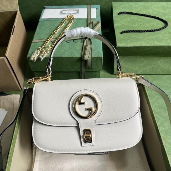 Gucci Blondie系列735101白色皮革手提包