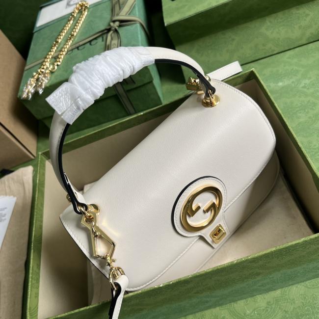 Gucci Blondie系列735101白色皮革手提包