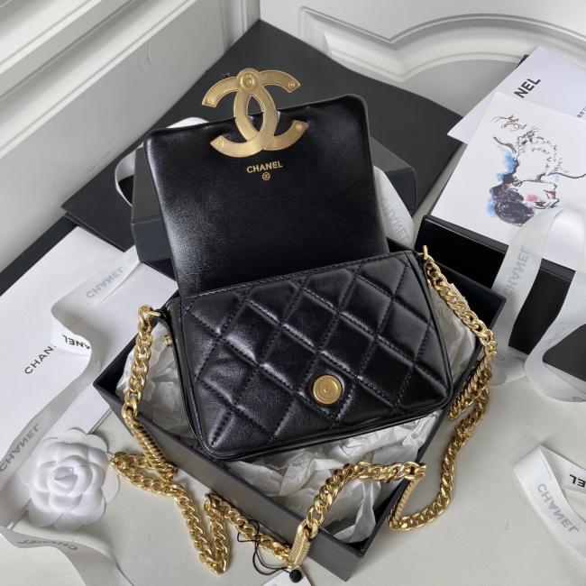 CHANEL 23P AS3854隐藏款 复古黑金大logo手拿包