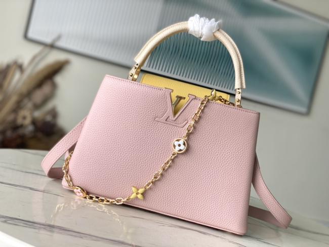 LV M20708 西柚粉色花卉三拼Capucines中号手袋原单新款