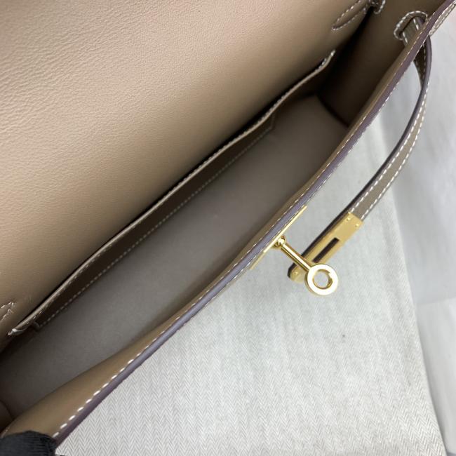 Hermes Kelly Elan 27cm 18大象灰山羊皮腋下包，优雅复古